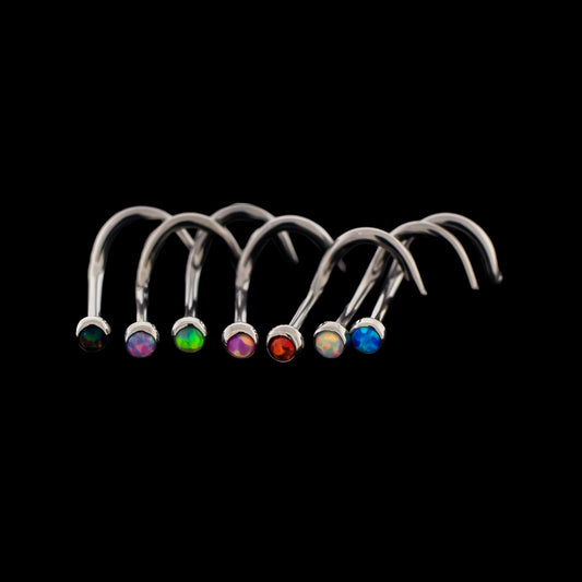 Bezel Set Opal Nostril Screws - Khrysos Jewelry