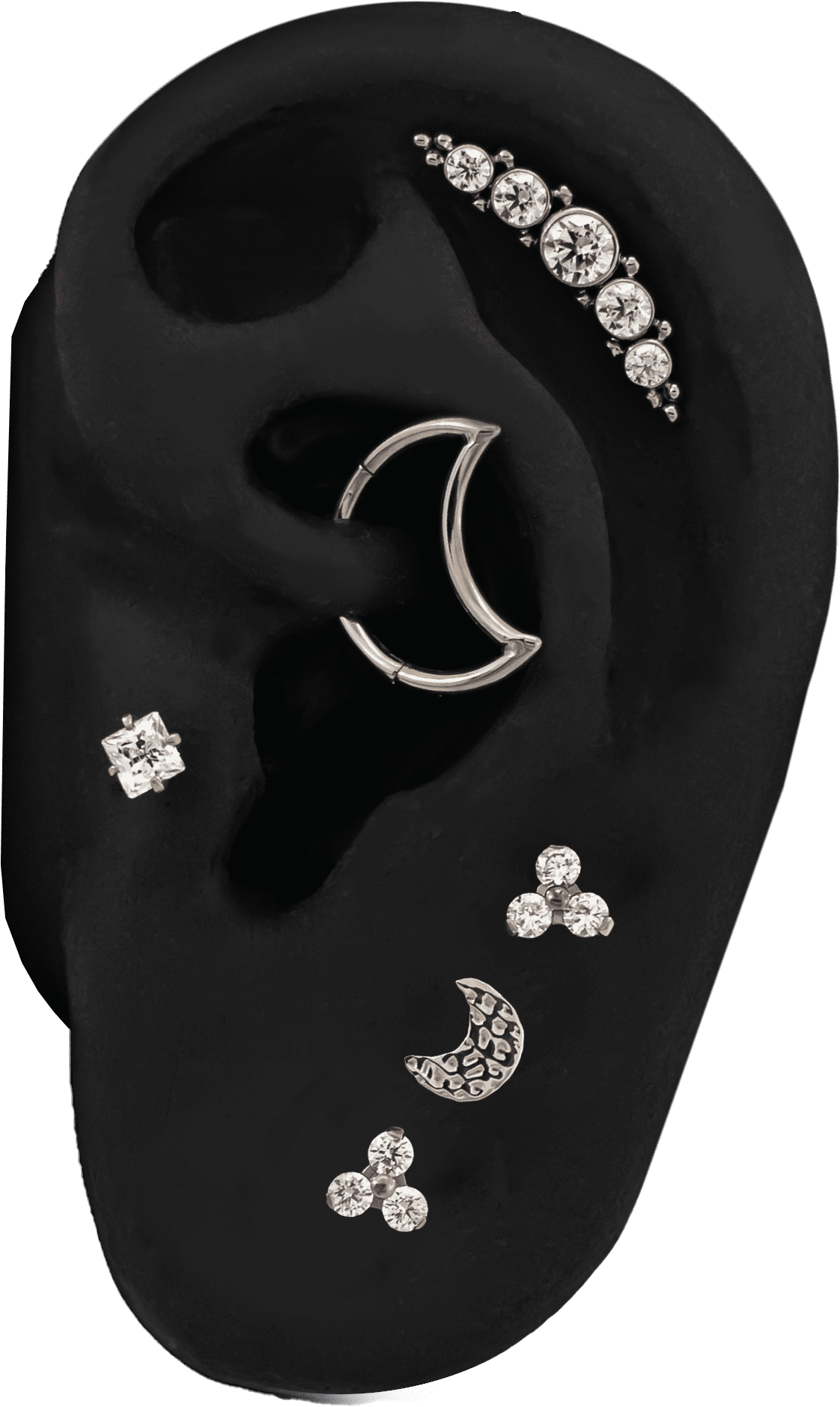 Lonra Curated Ear. Designed with Titanium Ends & A Crescent Hinged Ring. 