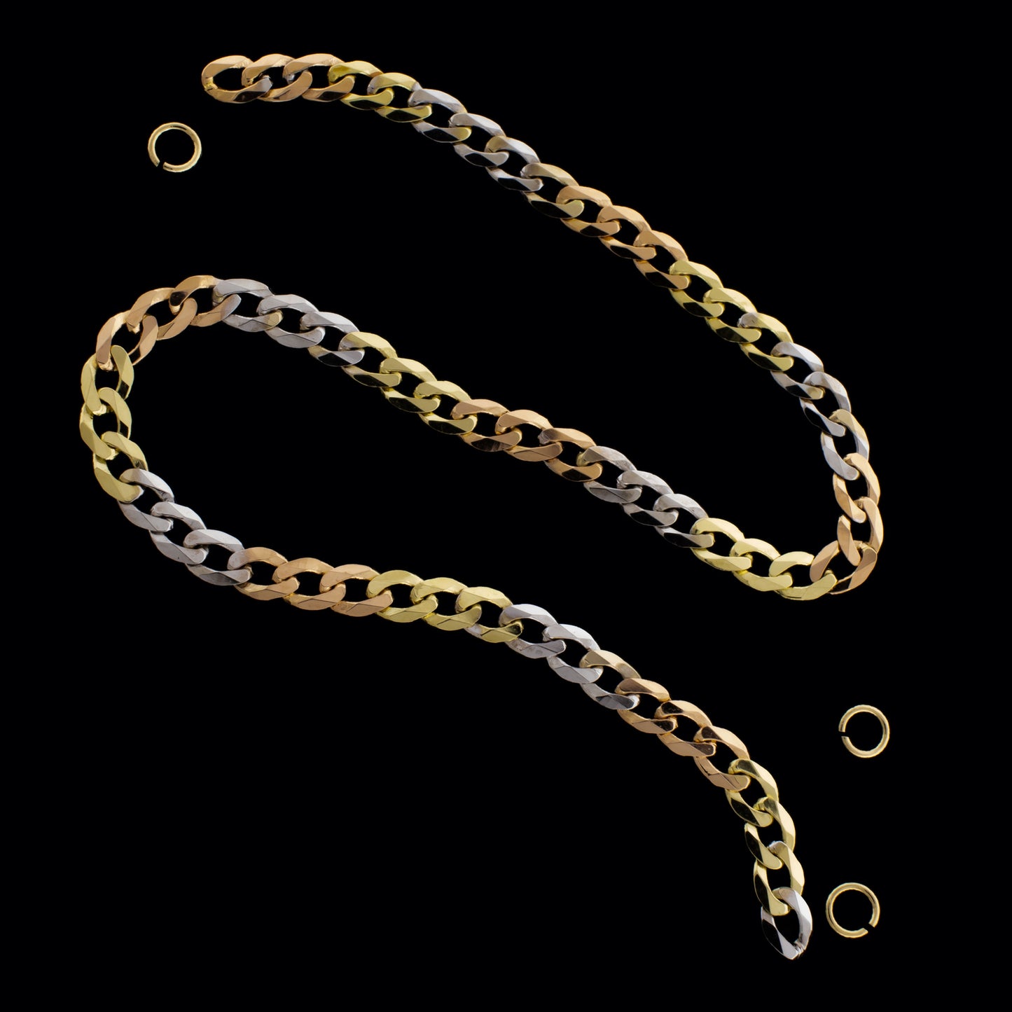 6" 14KT Tri-Colored Gold Light Curb Chain 2.8mm