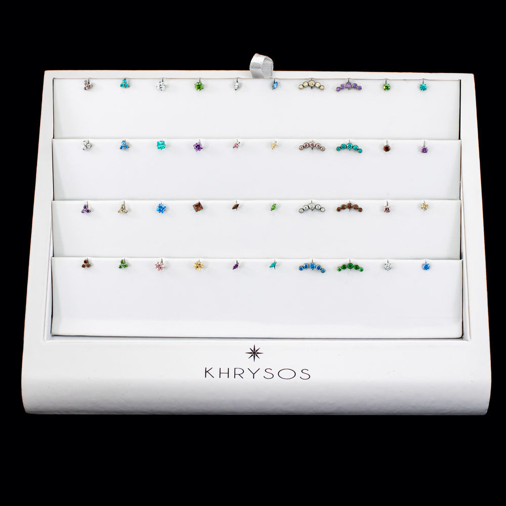 Threadless Jewelry Leatherette Display w/ Titanium Premium Zirconia Ends - Khrysos Jewelry