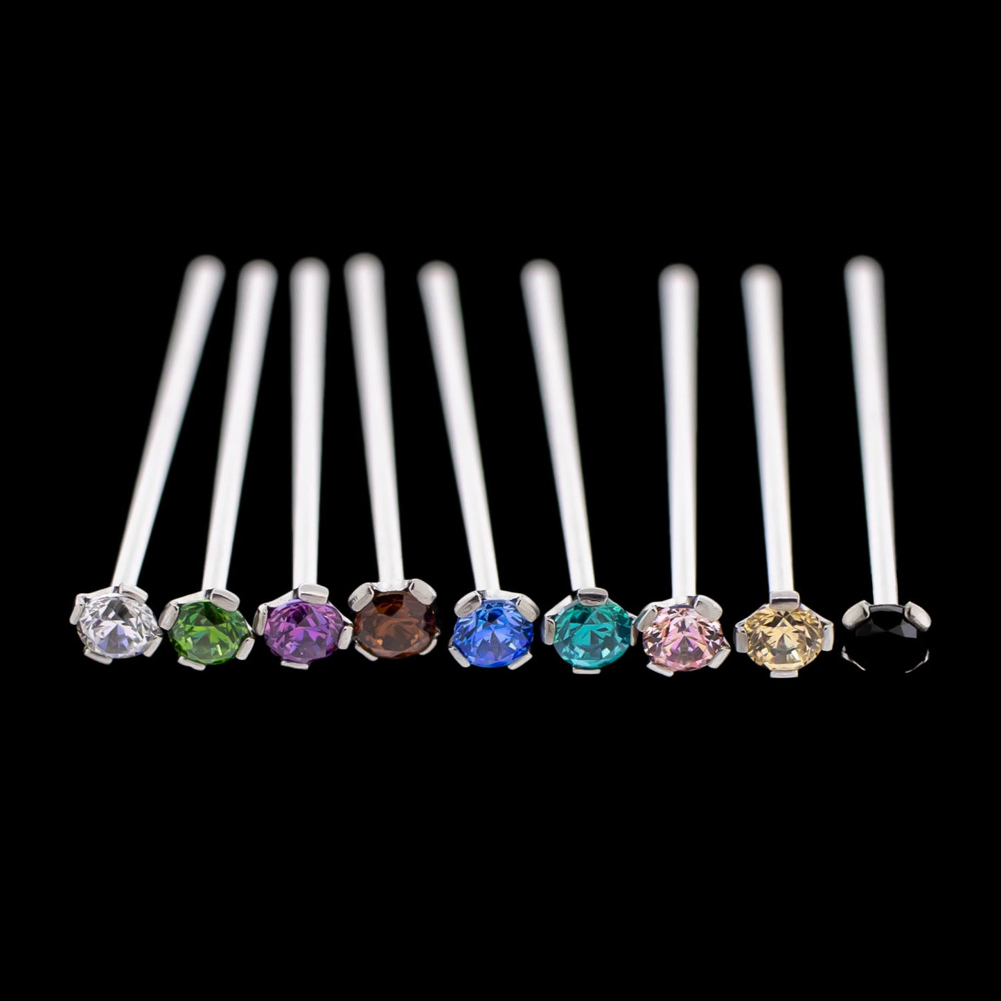 Unbent Nostril Screw/ Pins with Prong Set Premium Zirconia - Khrysos Jewelry