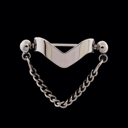 Threadless Nose Bridge V Cuff With Curb Chain - Khrysos Jewelry Khrysos Jewelry