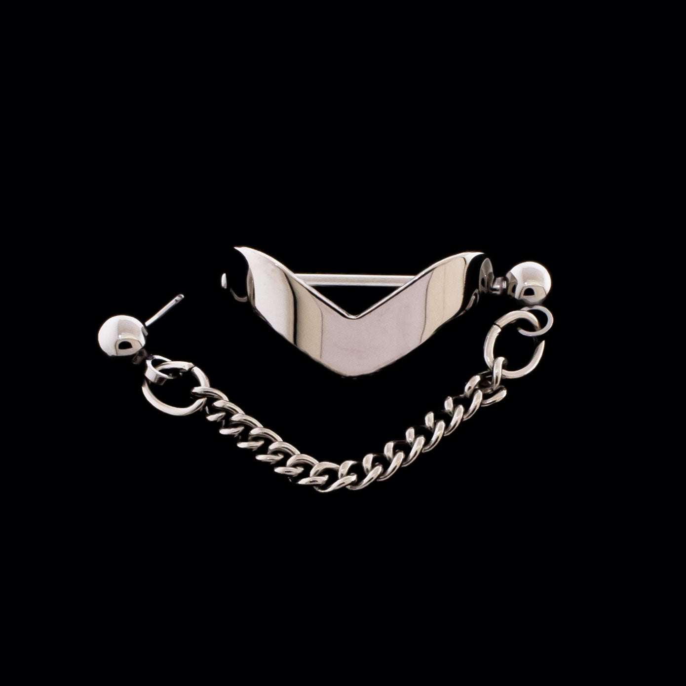 Threadless Nose Bridge V Cuff With Curb Chain - Khrysos Jewelry