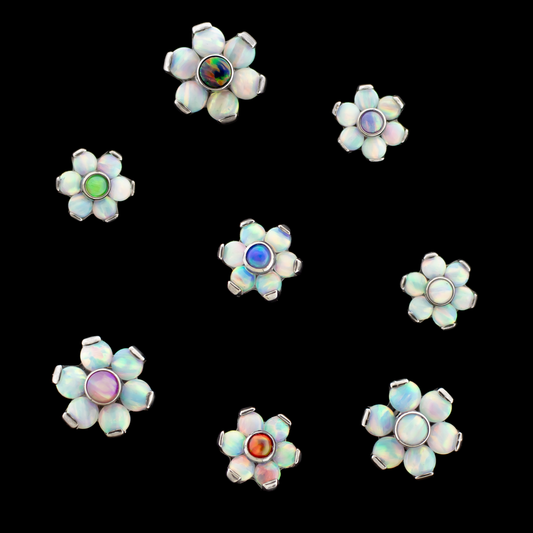 Anka - Opal Flowers w/ White Petals - Khrysos Jewelry Khrysos Jewelry